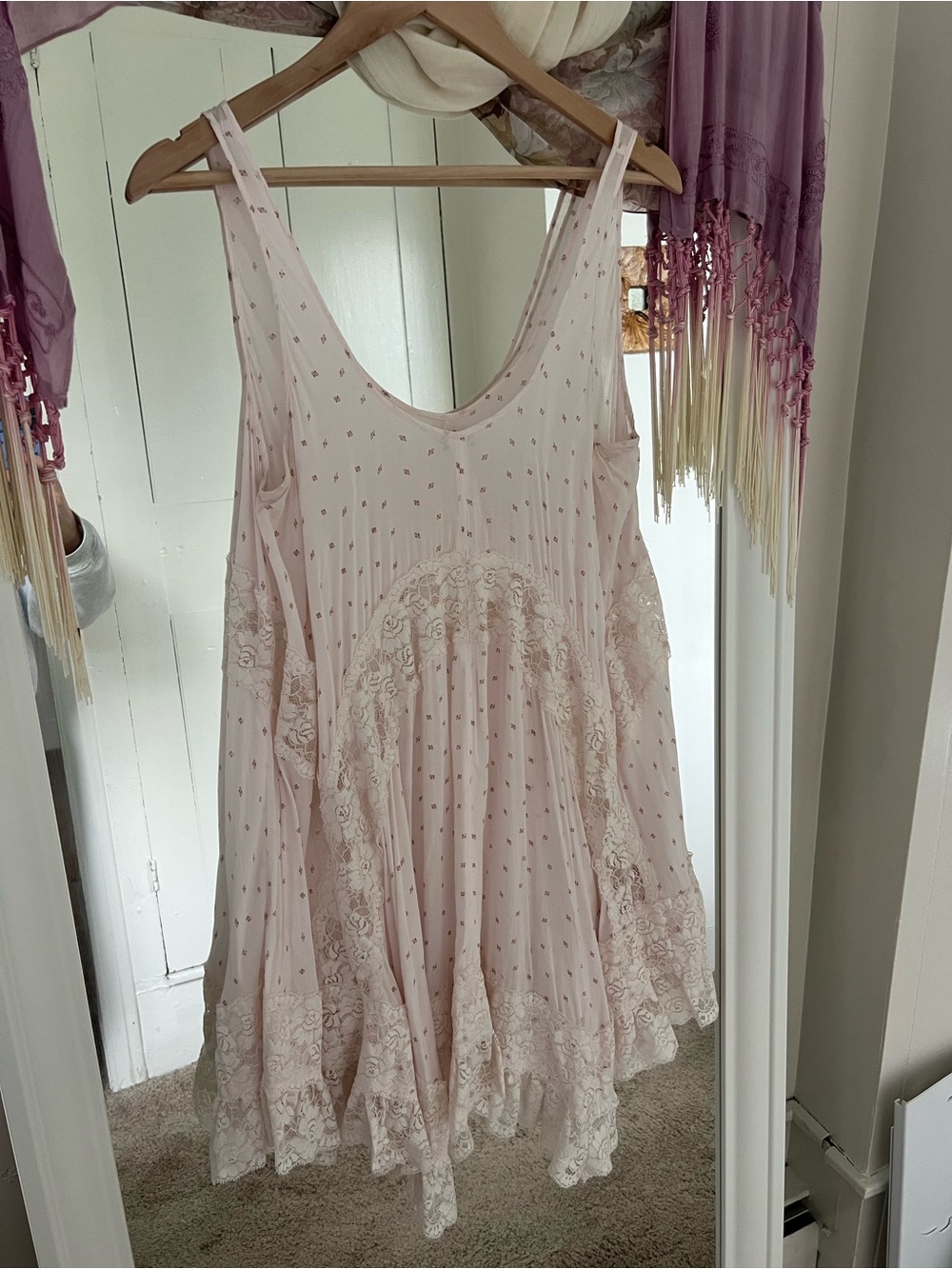 Free People Blush Pink Lace-Trim Mini Dress - Picture 2 of 10